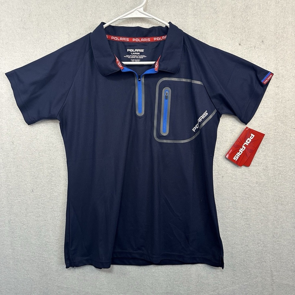 Polaris 1/4 Zip Large Navy Blue Polo Shirt Moisture Wicking Short Sleeve Jersey